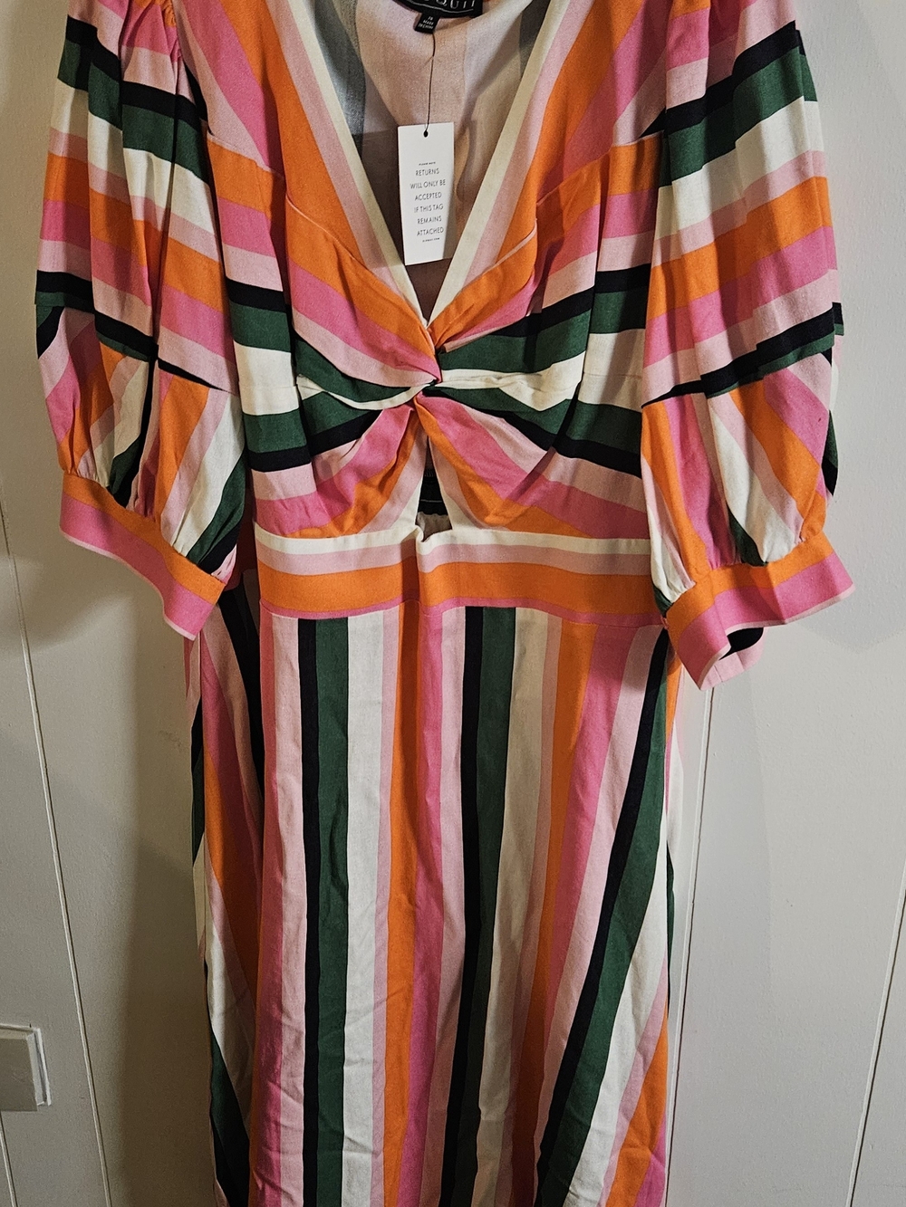 ELOQUII Twist Bodice Stripe Midi Dress Pink & Orange Size 20